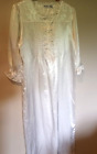 VINTAGE Lewis Frimel Beautiful Long Ivory Nightgown w Pleated Silky Bodice