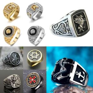 Men Fashion Viking Rings Punk Silver Gold Ring Party Creative Jewelry Size 6-14