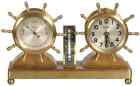 Waterbury “Commodore” 8 Day Jeweled Ship Wheel Desk Clock Barometer Thermometer