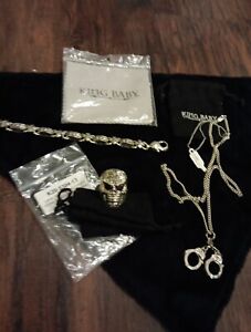 King Baby Skull Ring 82g MB Crosses Bracelet 55g Handcuffs 24-in Necklace 20g