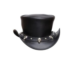 Leather Top Hat Steampunk Skull Band El Dorado Hat Handmade Leather Top Hat