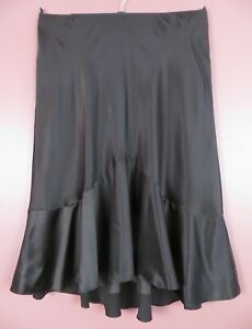 SK18723- RALPH LAUREN Women Glossy Silk Asymmetrical Flare Skirt Dark Brown 20W