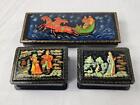 Hand Painted Lacquer Wood Trinket Box Lot of 3 - Vintage, Prussia, Black