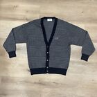 Vtg Crocodile Sweater Mens Large V-Neck Striped Cardigan Black Gray Shirt