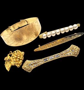 Antique Goldfilled ,Gold Tone Jewelry Lot  Brooches, Pin Bracelet