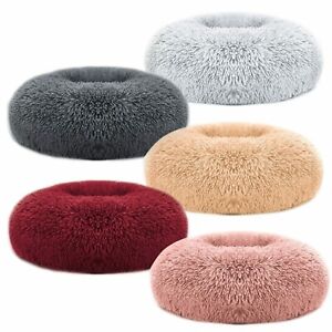 Ultra Fluffy Donut Shaped Pet Dog Cat Bed Plush Soft Warm Calming Sleeping Bed