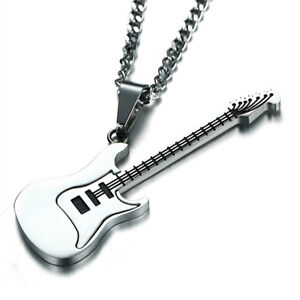 Stainless Steel Music Jewelry Electric Guitar Pendant Necklace Sweater Chain 1PC