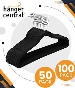 Velvet Heavy Weight Clothing Hanger, 50/100 Pack, Black