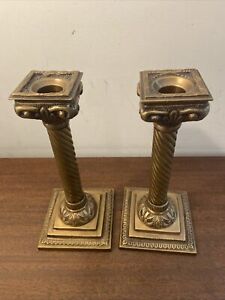 New ListingVintage Greek Roman Swirl Column Pair of 2 Brass Taper Candlesticks 9.5
