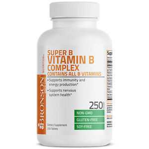 BRONSON SUPER VITAMIN B COMPLEX - 250 Tablets - B1 B2 B3 B6 FolicAcid B12 Biotin