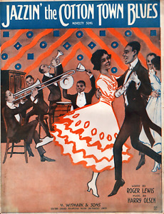 Antique Jazzin the Cotton Town Blues 1917 Large Format Sheet Music Lewis & Olsen