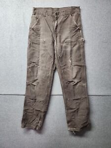 Carhartt Mens Double Knee Carpenter Canvas Pants 32x34 B136 DKB Faded Worn Torn