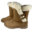 Women's Makalu California Cozy Faux Fur Winter Boots w Buckles Sz 8.5 Brown EUC