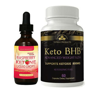 Raspberry Ketones Liquid Drops & Keto BHB Fat Burner Weight Loss Capsules Combo