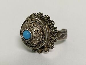 **NICE** Old Pawn Artisan Sterling Silver & Turquoise Poison/Pill Ring 5.3 Grams