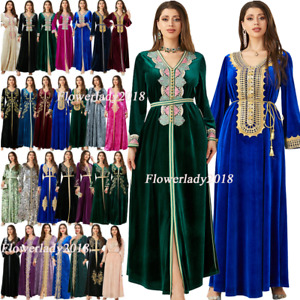 Winter Velvet Maxi Dress Women Muslim Abaya Dubai Kaftan Islamic Caftan Robe New