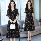 Fashion Women Summer Dress Korean Beautiful Temperament V-Neck Chiffon Printing