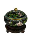 Vintage Chinese Cloisonne Enamel Bronze Floral Decor Lidded Trinket Bowl Dish
