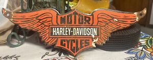 11 3/4” X 3.5” Harley Davidson Motorcycle Porcelain Metal Shield Logo Sign