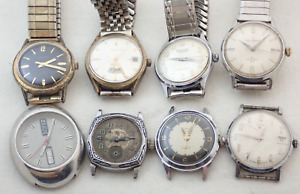 LOT OF 8 VINTAGE MENS SWISS WRISTWATCH WATCHES PARTS REPAIR