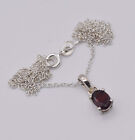 925 Solid Sterling Silver Faceted Red Garnet Chain Pendant