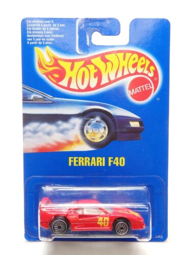 1990 Hot Wheels Ferrari F40, Red HTF Silver UH, International Card Variation
