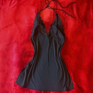 Vintage Y2K Victoria’s Secret Black Babydoll Halter top Lingerie Slip Dress