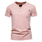 Mens Casual V Neck Henley Tops Slim Fit Muscle-Tees Short Sleeve Button T Shirts