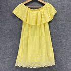 Old Navy A-Line Dress Women XS Yellow Gingham Linen Off The Shoulder Eyelet