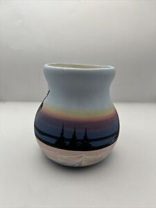 Signed Vintage Mid Century Pottery Hand Painted Native American Indian Vase