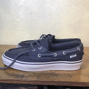 Vans Off The Wall Authentic Boat Shoes Suede Navy Blue Gray Mens Size 8.5 Vtg