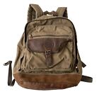 Vintage Eddie Bauer Backpack Leather Bottom Canvas Green Rucksack Bag Hiking