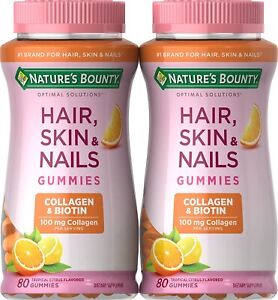2 Pack Hair, Skin & Nails Gummies with Biotin & Collagen 160 Count (2x80) Orange