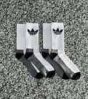 2 Pairs Adidas White Crew Socks Trefoil Size 6-12 Black Gray Base New Genuine