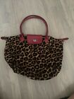 Brighton Leopard Print Red Leather Canvas Tote Shoulder Bag 18” X 12”