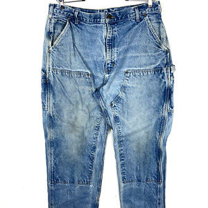 Carhartt Double Knee Dungaree Denim Workwear Pants Size 38x32 Blue