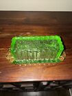 Vintage Style Retro green glass butter covered dish With Grape Design