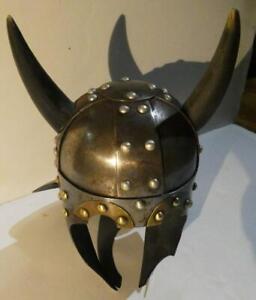Vintage Medieval Viking Steel & Brass Riveted Armor Stag Horned  8