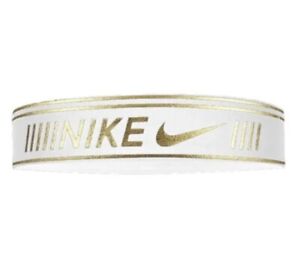 Nike Metallic Headband White & Gold Unisex Hazard Stretchy Elastic Silicone NWT