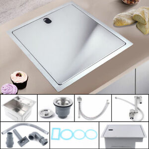 Hidden Kitchen Sink Single Bowl Small Size Sink Stainless Steel w/ Faucet Square