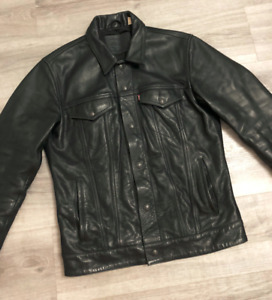Levi's BIG E Leather Trucker Jacket - Black - Size Medium