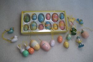 Vintage Spring Themed Wooden Easter Tree Ornaments Egg Chick Bunny Rabbit 27 Pc