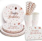 White & Rose Gold Party Supplies Rose Gold Dots Happy Birthday Paper Plates US