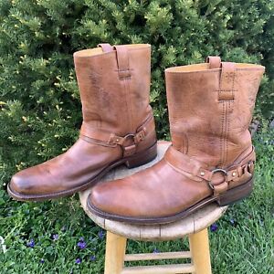 Frye 11.5 D Harness DistressedLeather Engineer Motorcycle Boots Pull On Brown