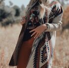 XL New Aztec Western Long Cardigan Sweater Grey Folk Southwest Womens X-LARGE