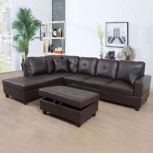 PICK UP Brown Faux Leather 3-Piece Couch Living Room Sofa Set Upholstered Set