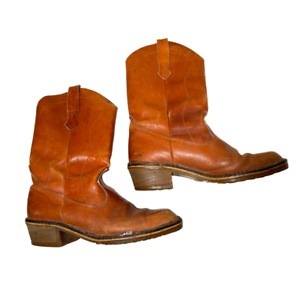 VTG Blondo Cognac Brown Leather Western Boots Fleece Lined Womens 8 Retro Heeled