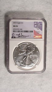 2023 NGC MS70 PERFECT THOMAS URAM SIGNED SILVER EAGLE $1 COIN!
