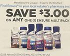 1 lot of 25 $3 Off Any Ensure Multipack Save $75  Exp 6/30/24 Fast Shipping
