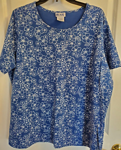Blair blue & white floral short sleeve knit top size XL